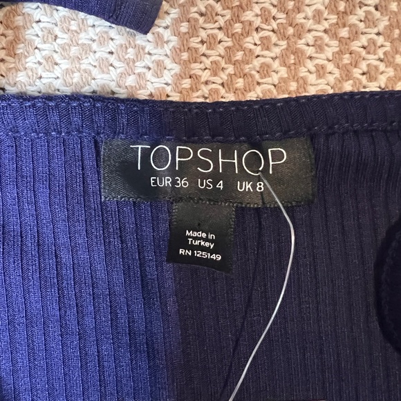 Topshop Navy Blue Button Front Tie Straps Mini Dress Size 4 - Picture 7 of 11